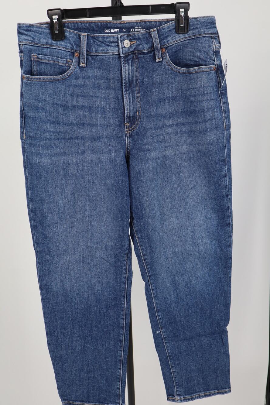 NEW Old Navy OG Straight Jeans Women's Blue High Rise Medium Wash 14
